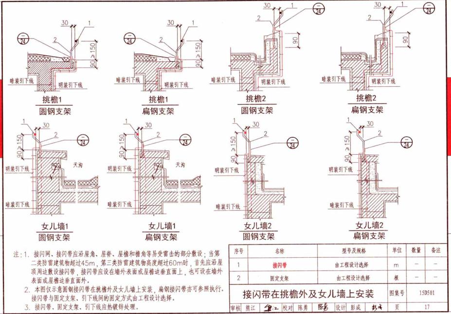 接闪带在挑檐外及女儿墙上安装图集